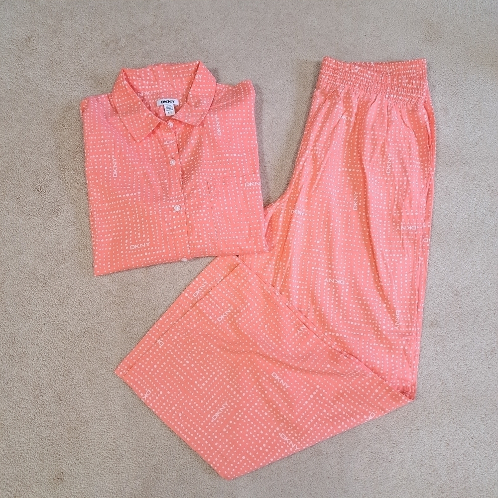DKNY Pajama Set 2 Piece Coral Women's Size Large PJ Set Loungewear